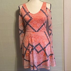 3/$25 Love, Fire Orange/blue cold shoulder dress Small